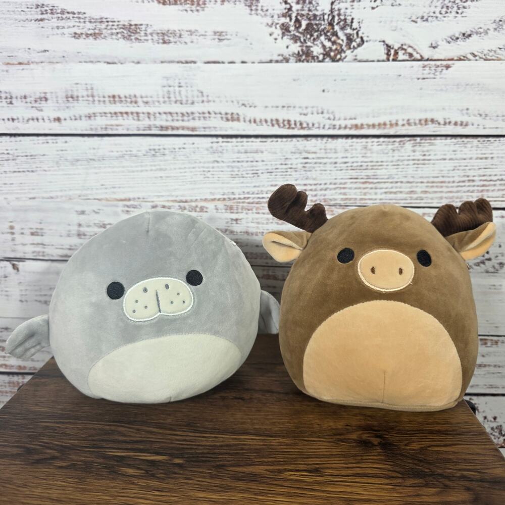 Squishmallows Plush Lot of 2 Gray Seal & Brown Moose Reindeer Stuffed Animal